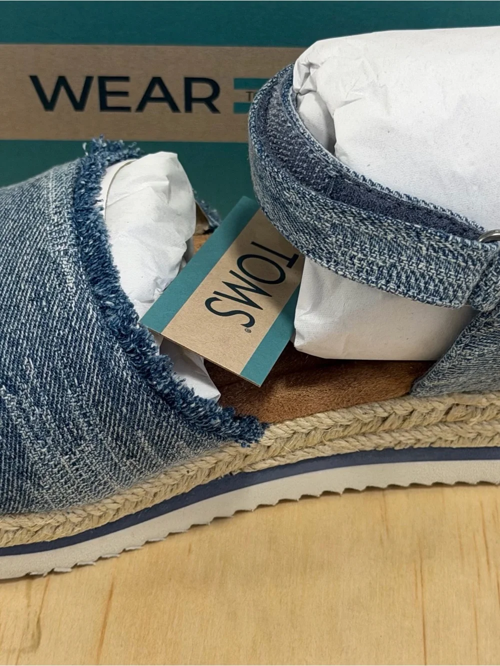 Toms Kids Denim-Style Platform Sandals in Blue